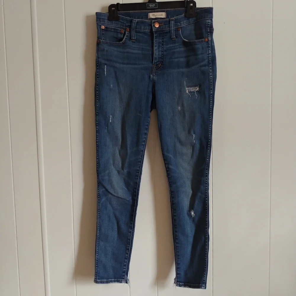 Madewell 9” High Rise Skinny Jeans Distressed Edition Blue Womens Size 29